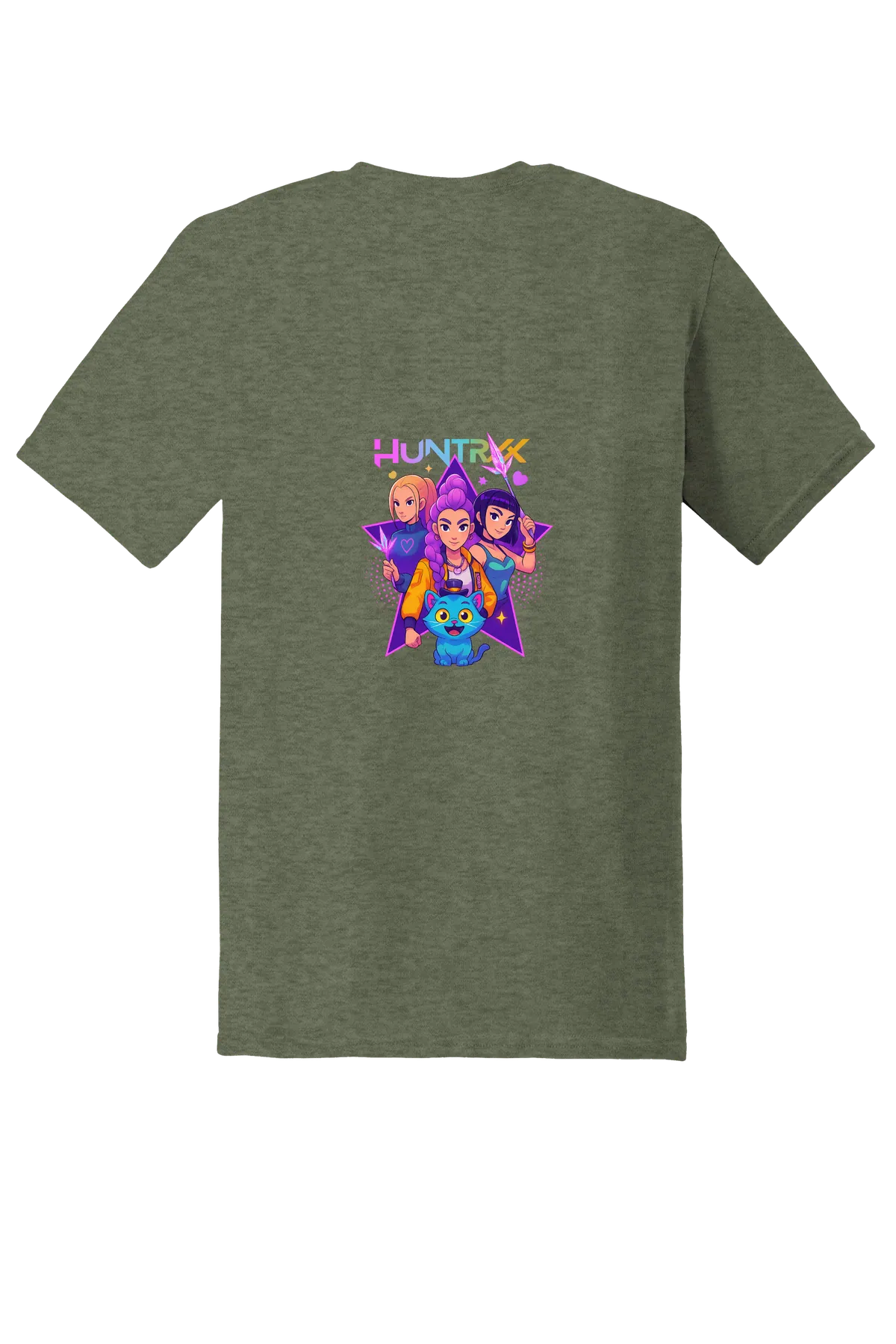 KPop Demon Hunters Tee No. 1, Heather Military Green, back print