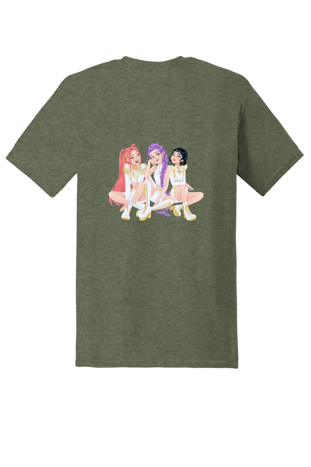 KPop Demon Hunters png design 7 Tee, Heather Military Green, back print