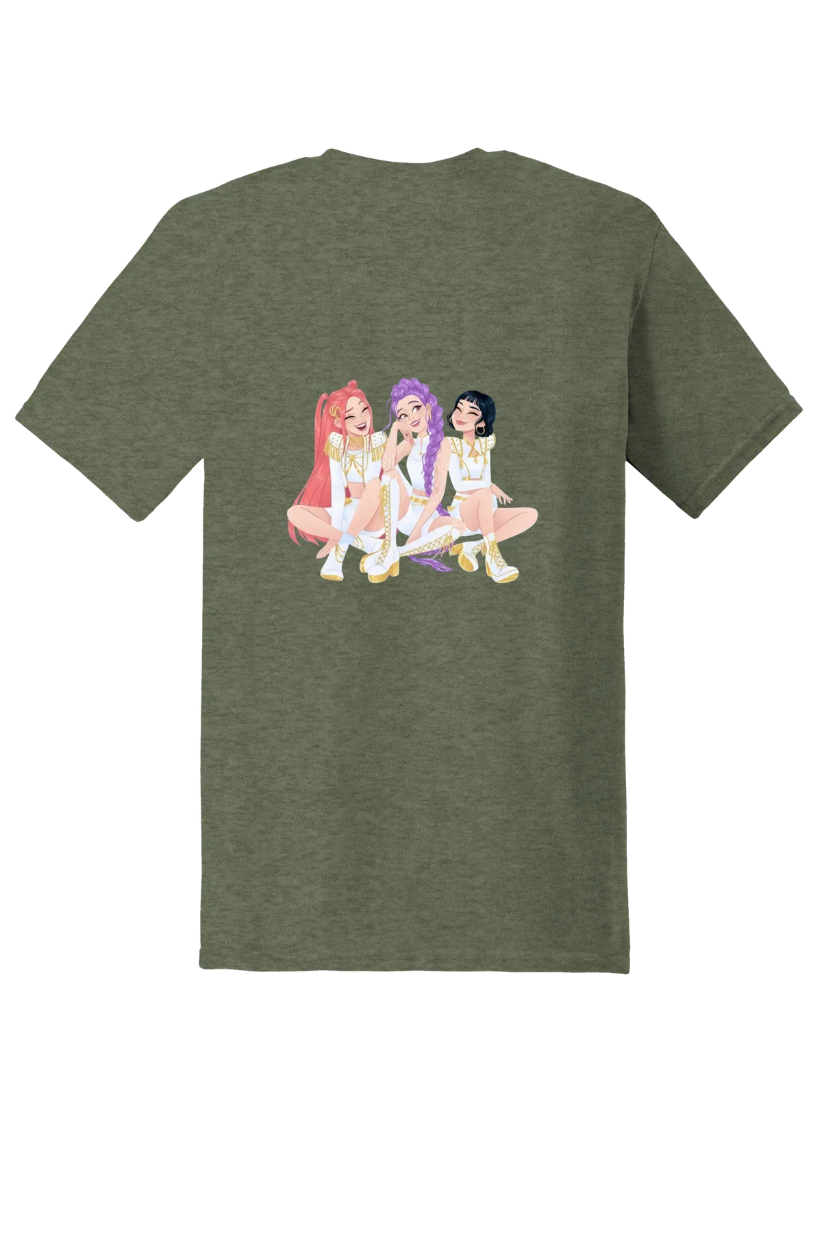 KPop Demon Hunters png design 7 Tee, Heather Military Green, back print