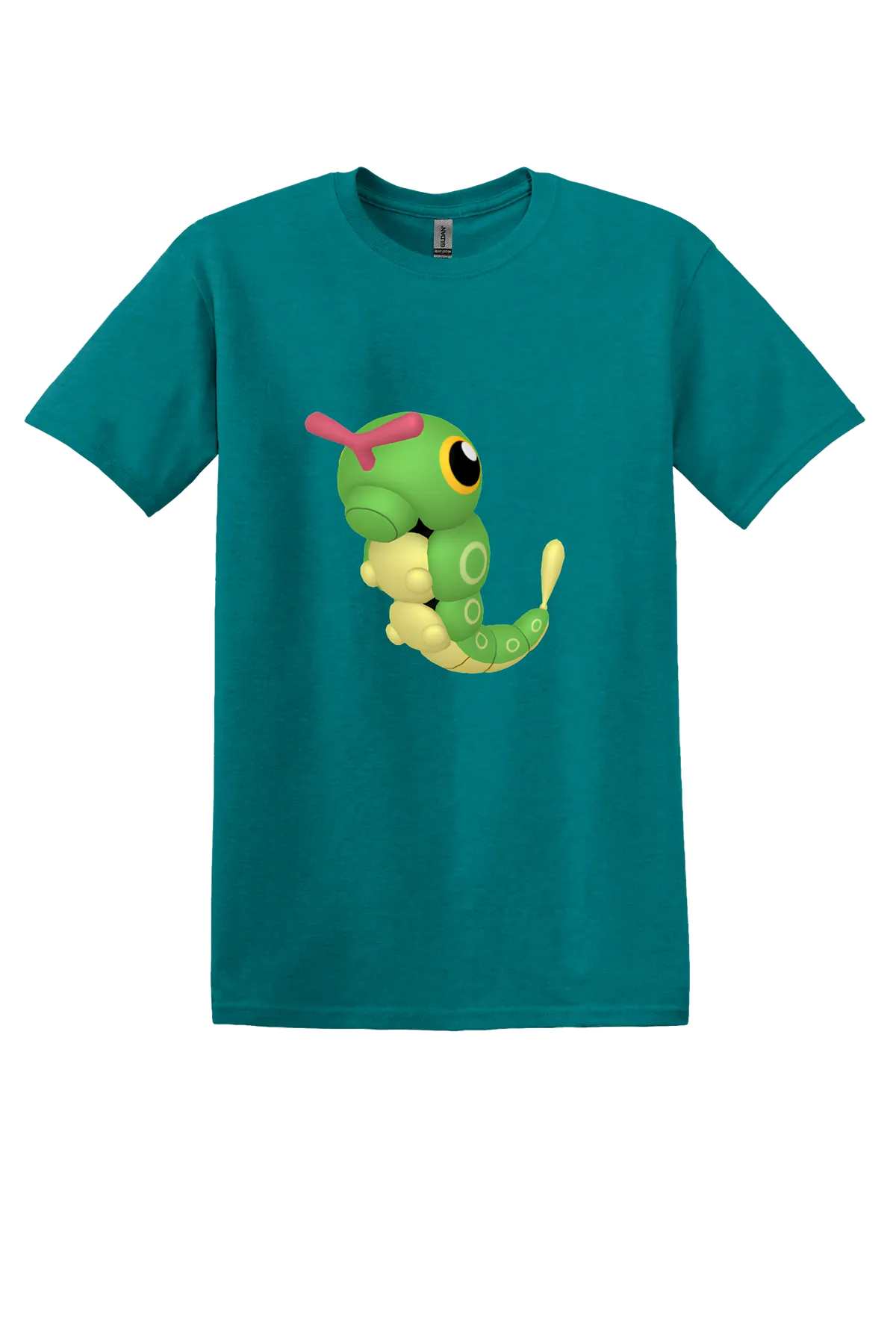 Pokemon Caterpie Tee, Antique Jade Dome, front print