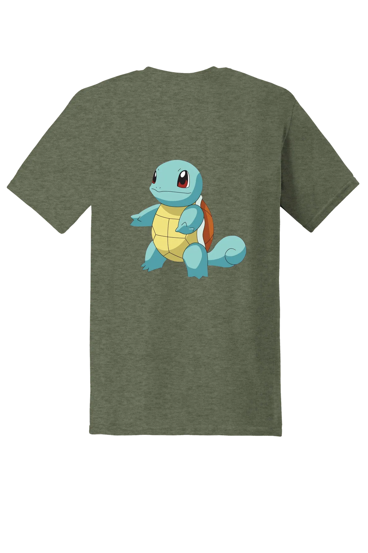 Pokemon Squirtle Tee, Heather Military Green, back print