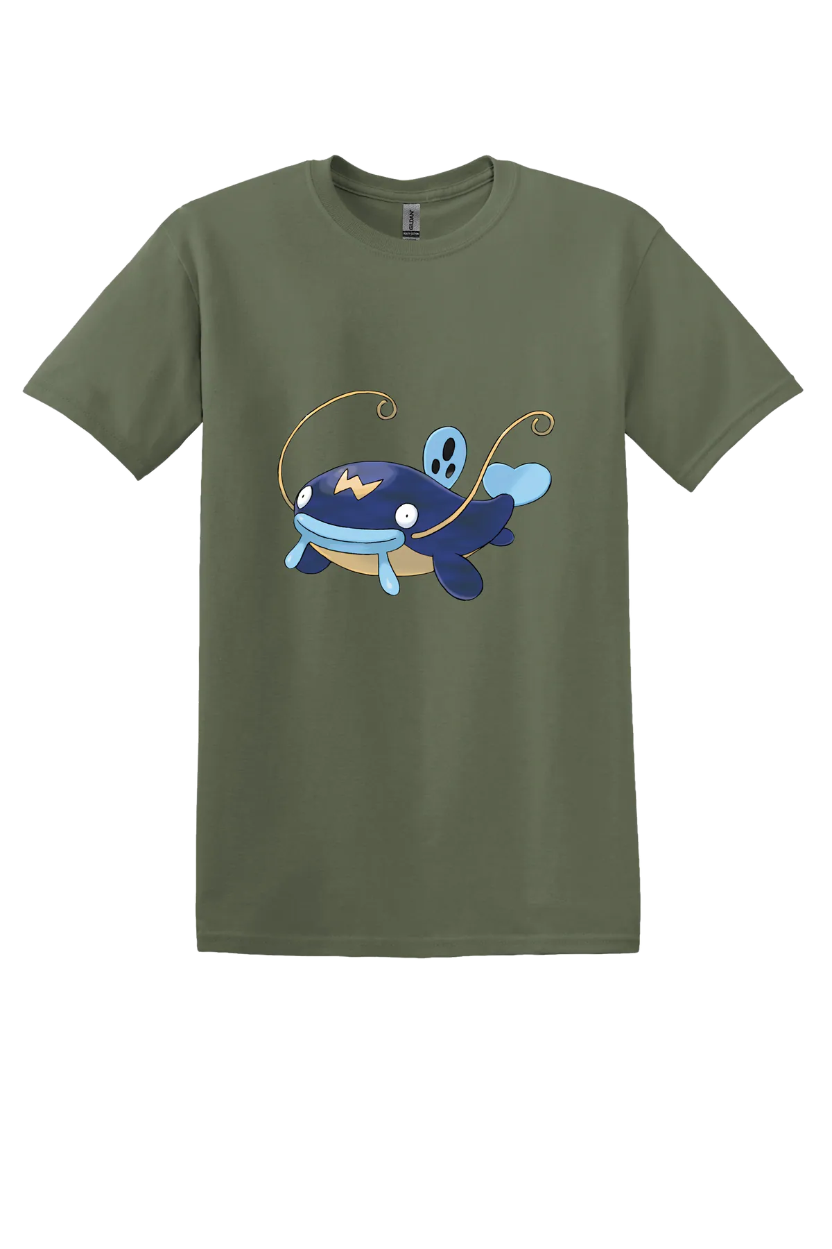 Pokemon Whiscash Tee, Military Green, front print