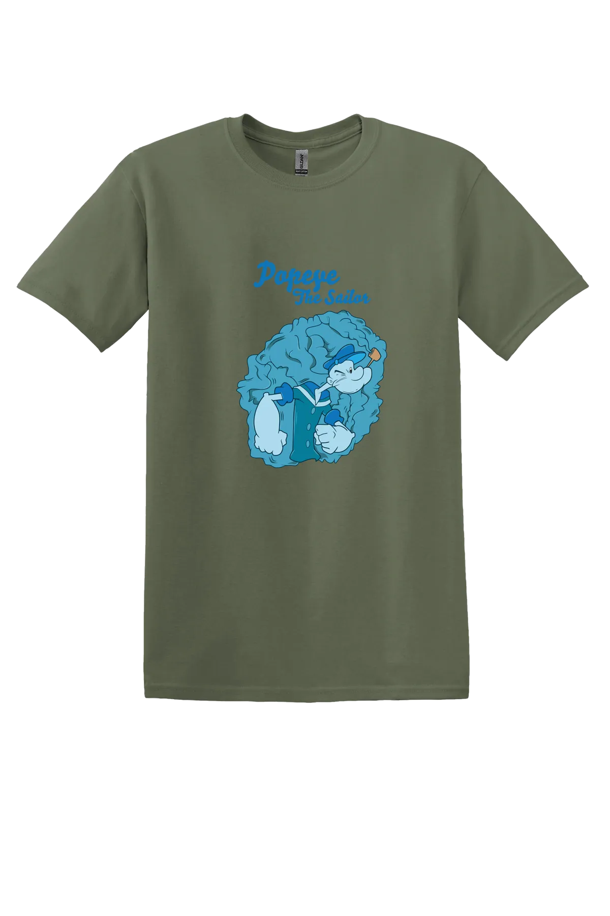 Popeye the Sailor 104 Tee, Military Green, front print