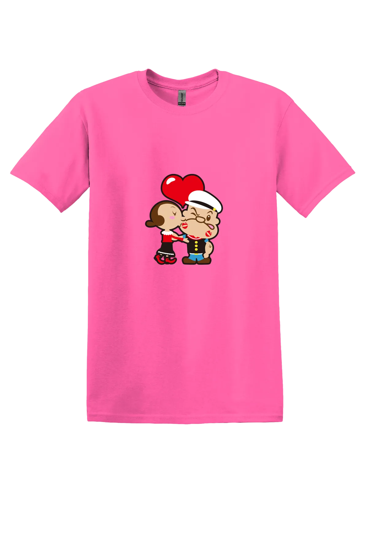 Popeye the Sailor 5 Tee, Safety Pink, front print