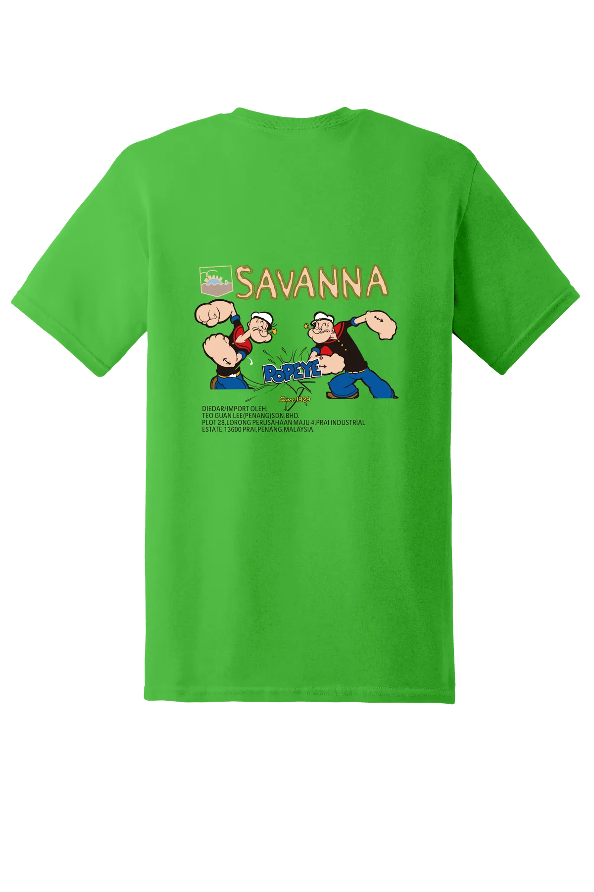 Popeye the Sailor 59 Tee, Electric Green, back print
