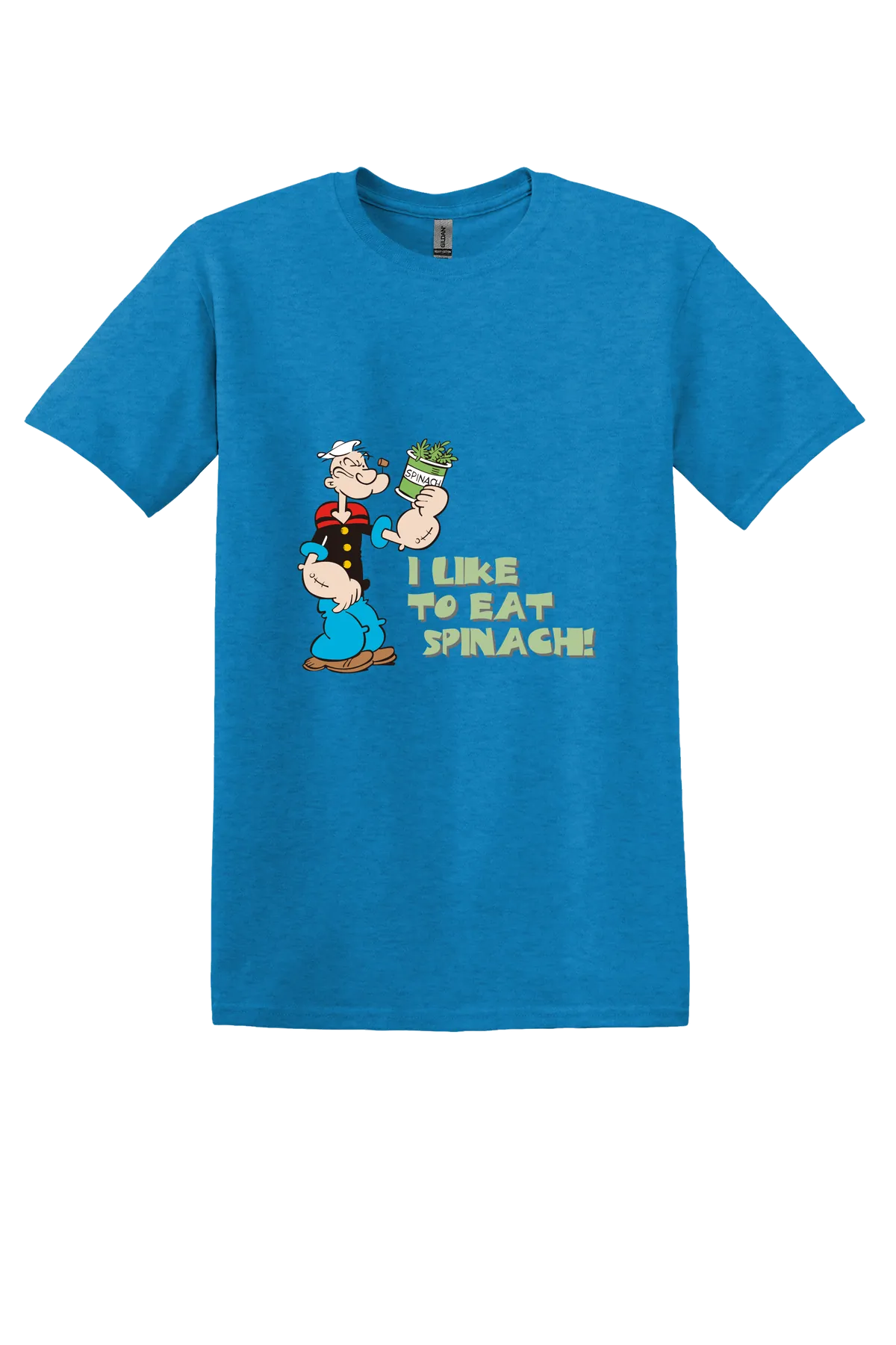 Popeye the Sailor 70 Tee, Heather Sapphire, front print