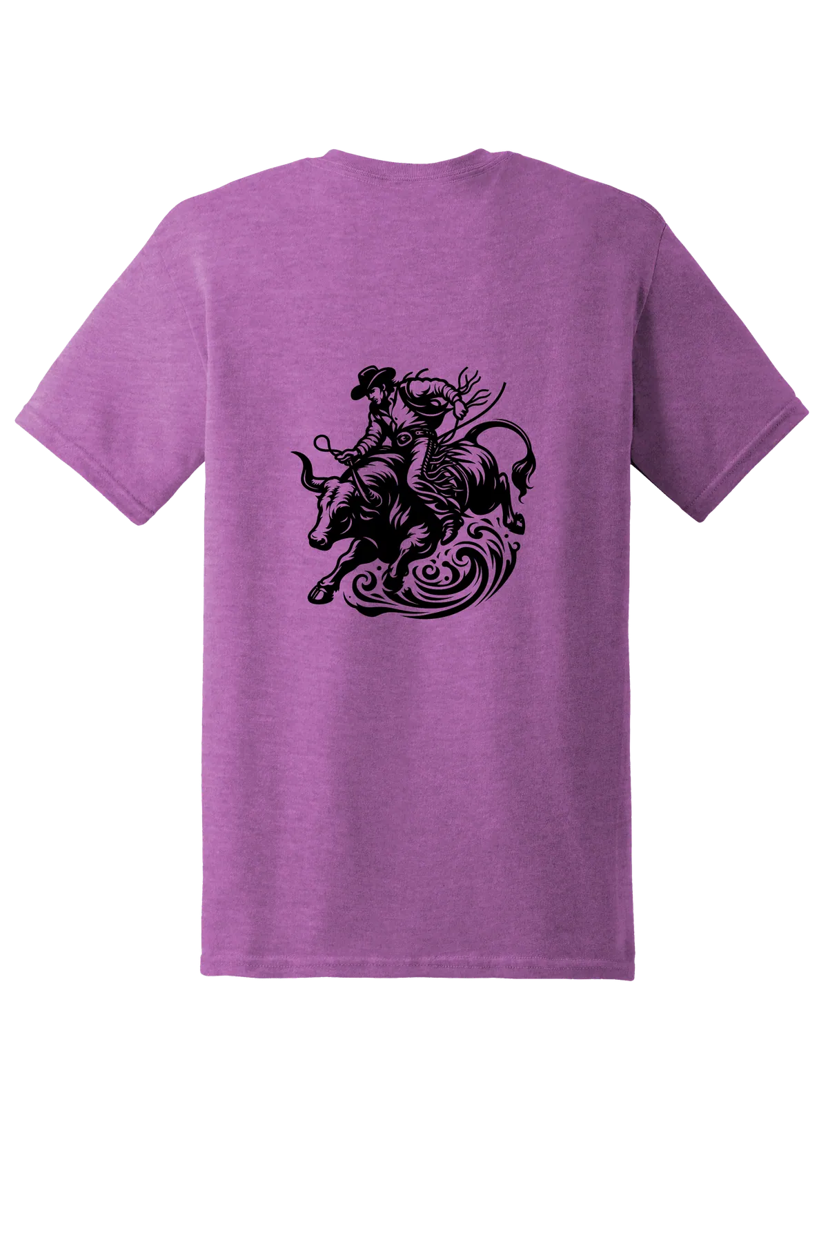 rodeo 109 Tee, Heather Radiant Orchid, back print