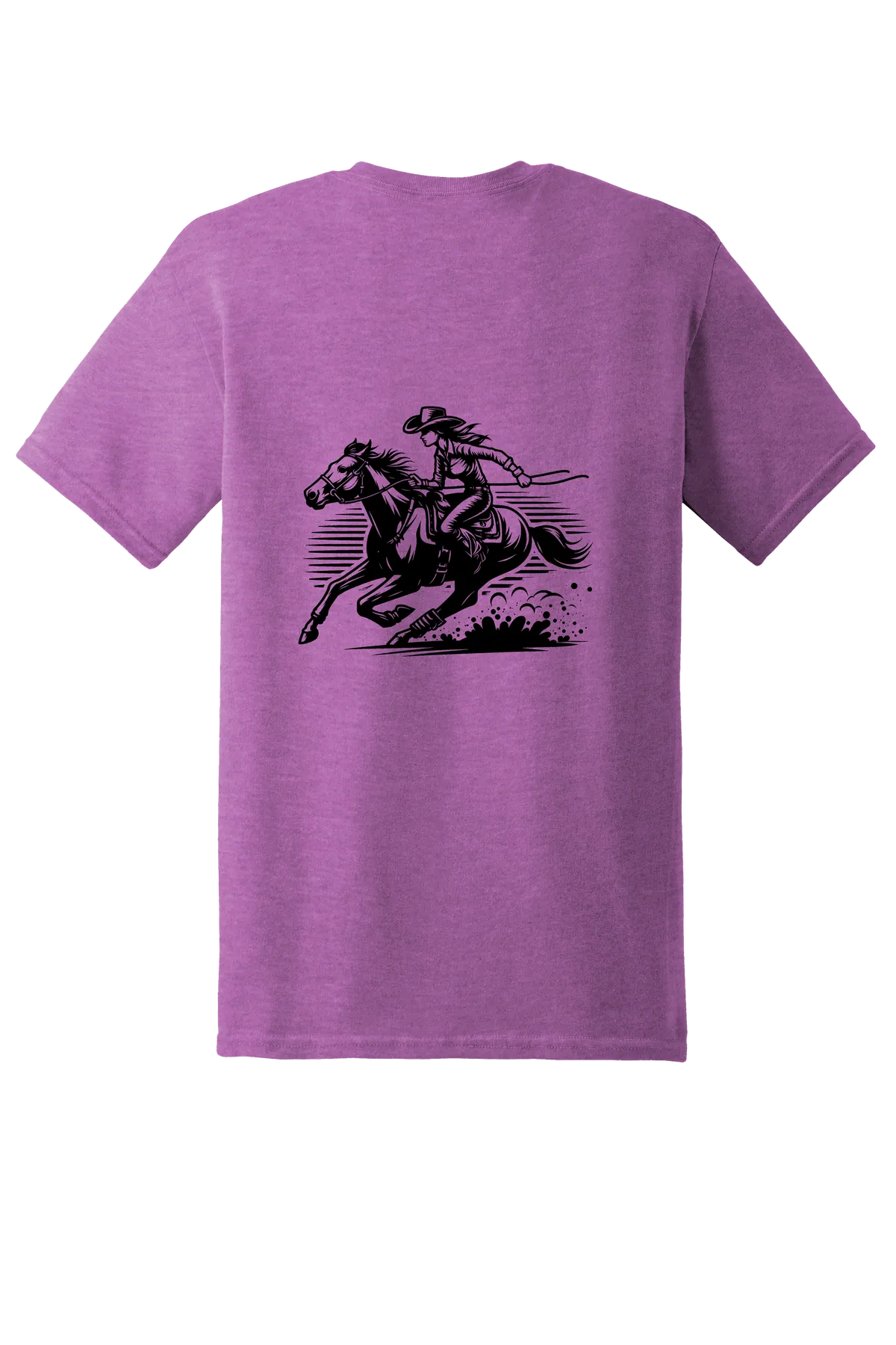rodeo 55 Tee, Heather Radiant Orchid, back print