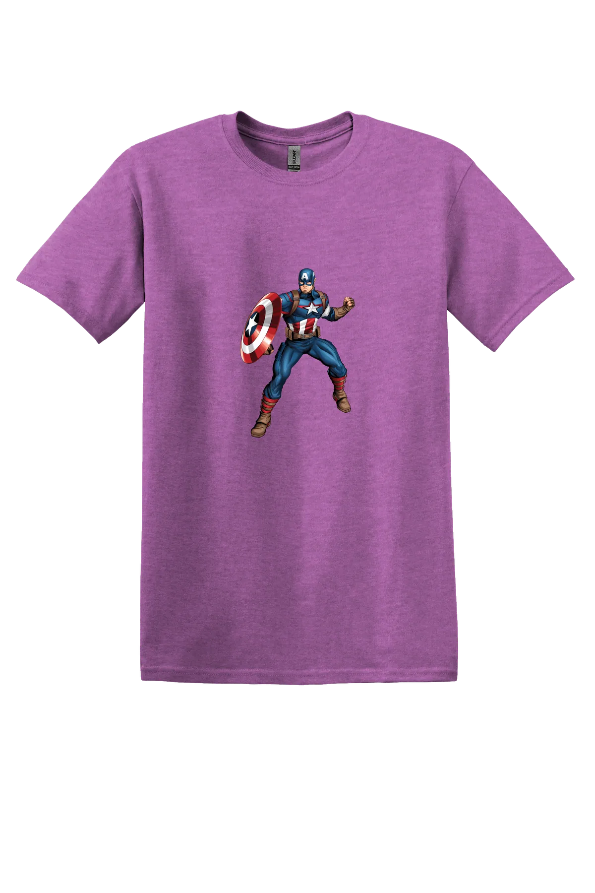 Super Heroes Tee No. 2, Heather Radiant Orchid, front print
