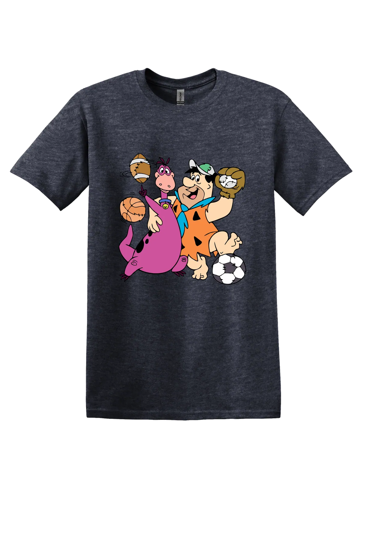 The Flintstones Fred and Dino 01 Tee, Heather Navy, front print