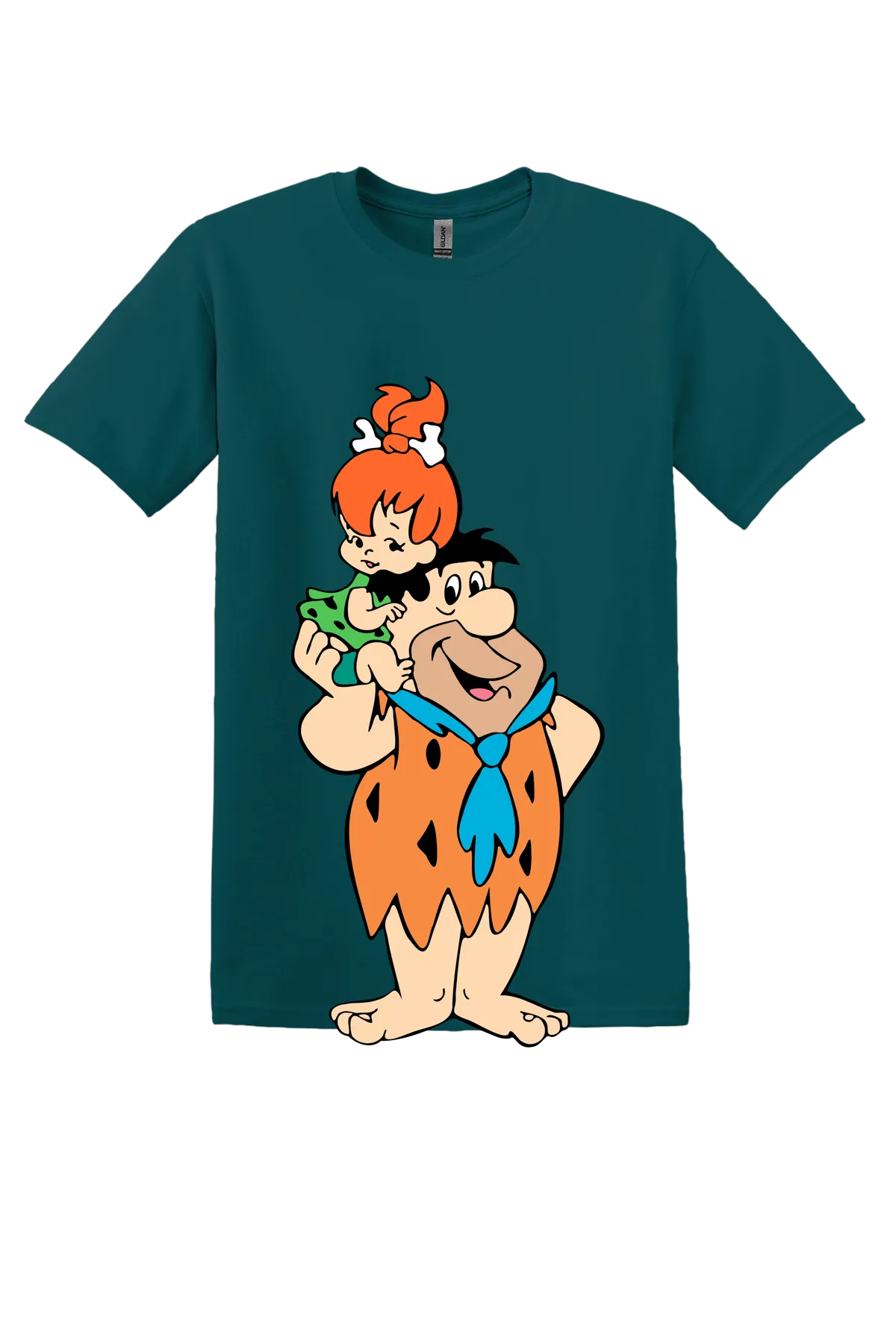 The Flintstones Fred and Pebbles 04 Tee, Fan Marine Green, front print