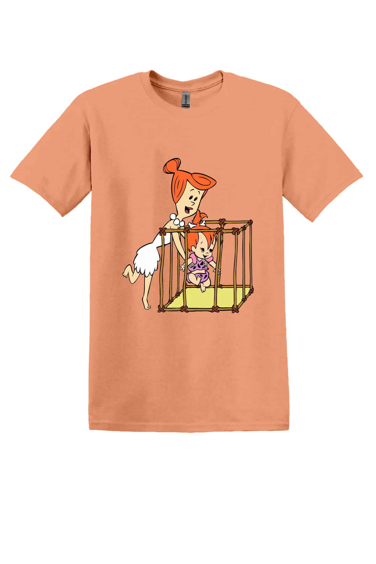 The Flintstones Wilma and Pebbles 01 Tee, Tangerine, front print