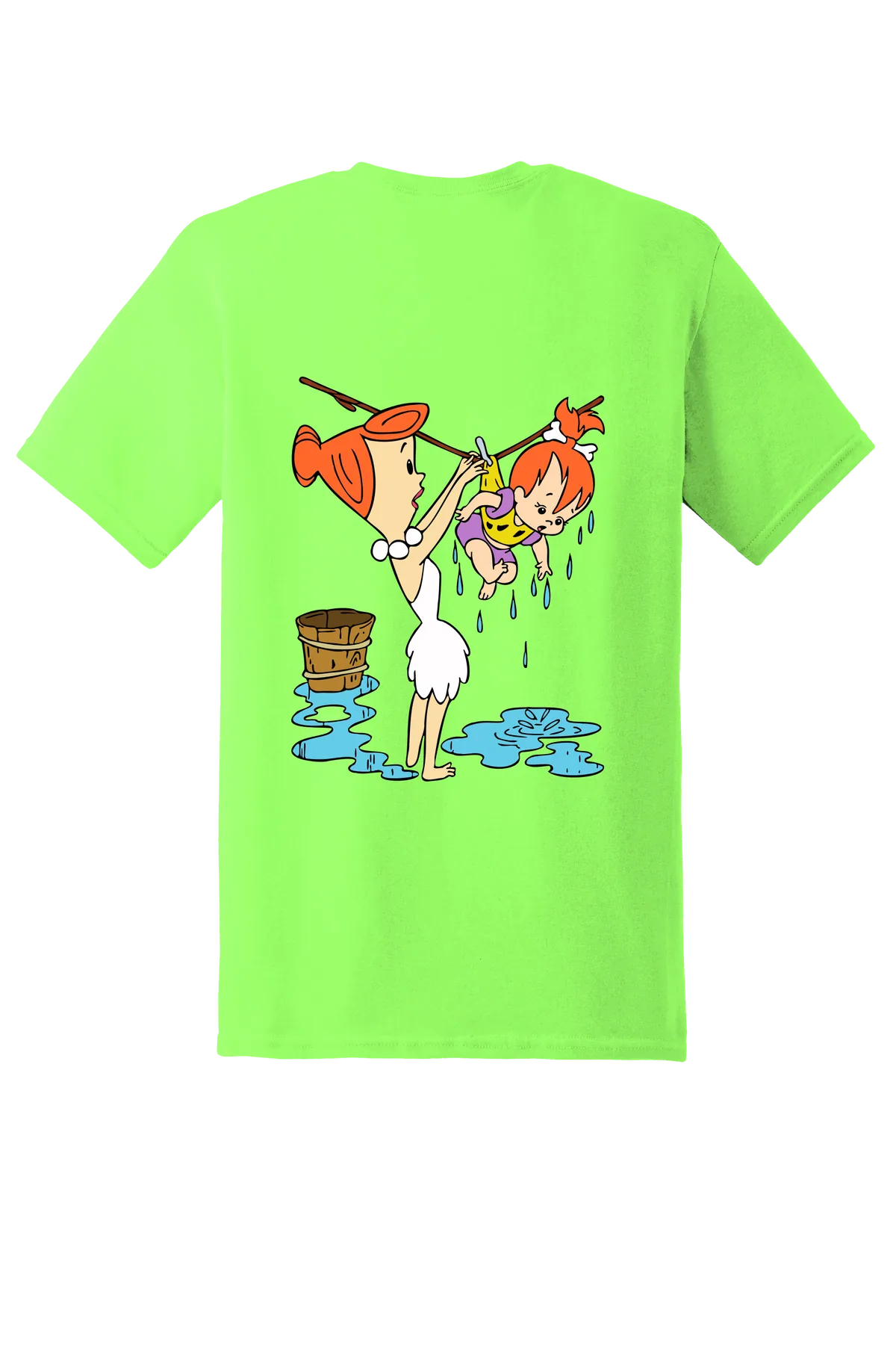 The Flintstones Wilma and Pebbles 03 Tee, Neon Green, back print